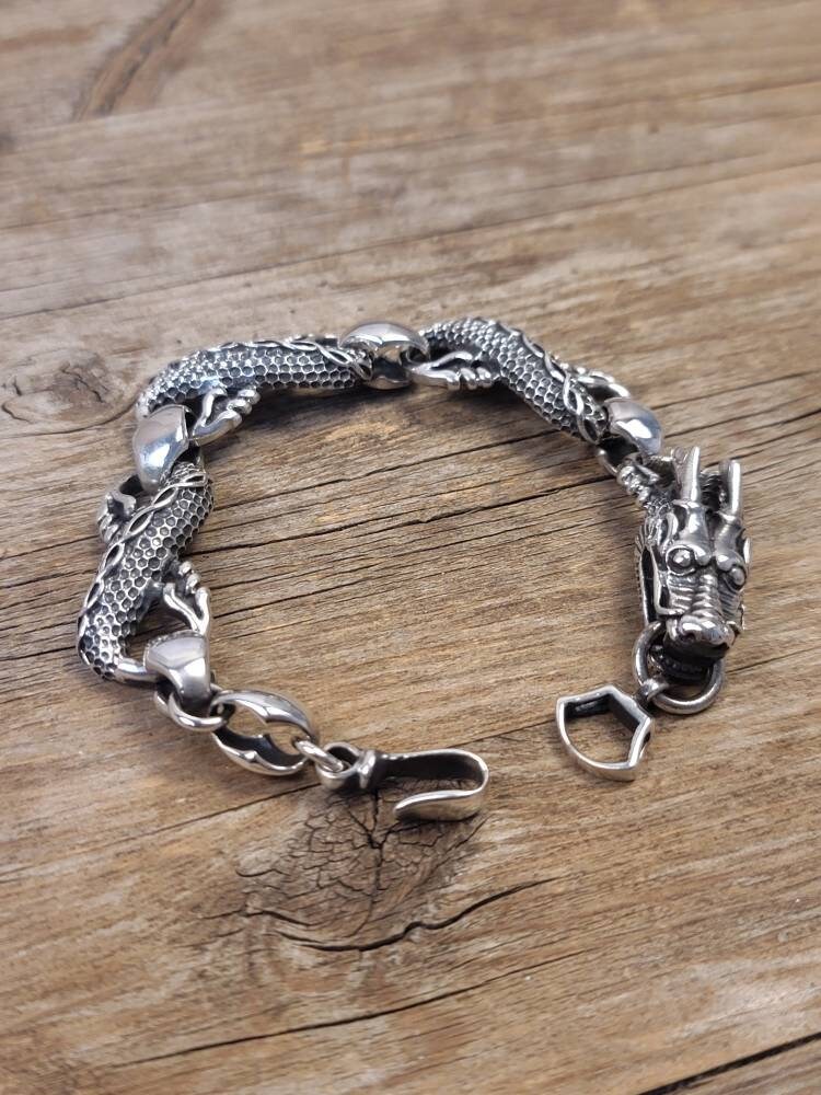 Dragon Twin Bangle SILVER 925 30%OFF！ 2 HEADED DRAGON MENS WOMENS BRACELET 925 STERLING SILVER 7.3
