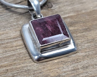 Ruby Square pendant, 925 sterling silver pendant, ruby pendant, ruby jewelry, silver jewelry
