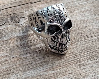 Japanese Calligraphy Skull Ring,  925 sterling silver ring, skull ring, bikers jewelry ,unisex jewelry, silver jewelry , Gothic jewelry