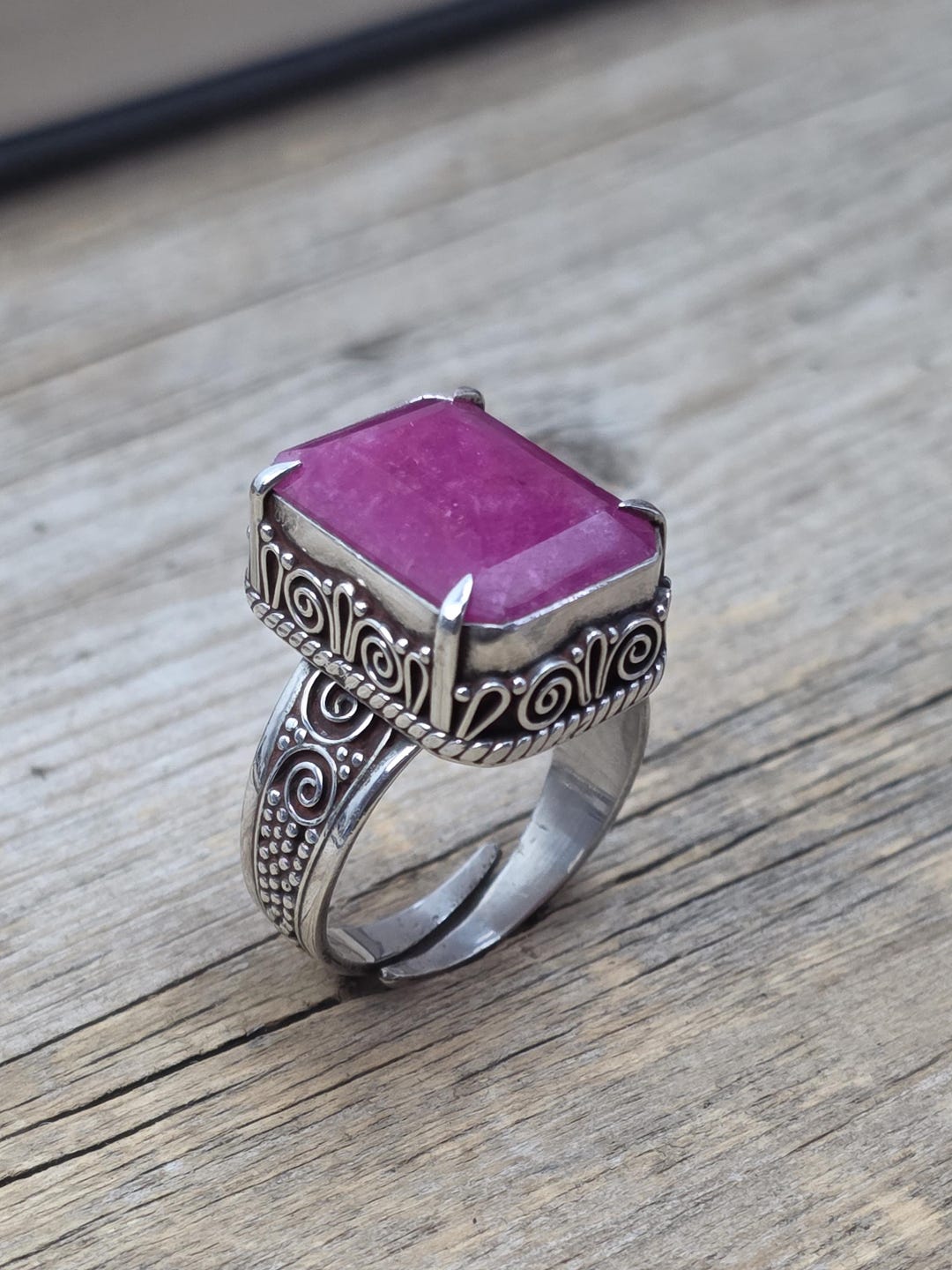 Sterling Silver Ruby Ring | Handcrafted 925 Silver Boho Ring | Large ...