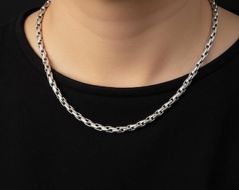4mm Sterling Silver Link Chain Necklace, Solid 925 Silver Chain