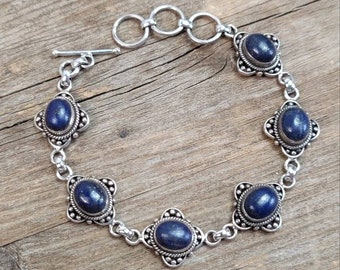 Lapis lazuli floral bracelet ,925 sterling silver bracelet, lapis bracelet, lapis bangle, silver jewelry, women bracelets, boho jewelry