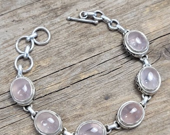 Rose Quartz Bracelet, 925 sterling silver bangle, rose quartz jewelry, gift for her, quartz bangle, women bangle