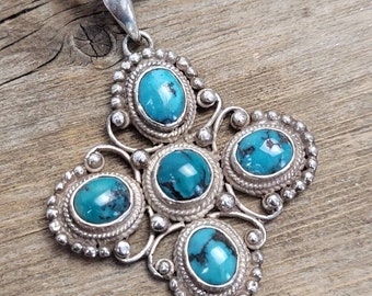 Vintage design Cross Turquoise Pendant, 925 sterling silver pendant, turquoise pendant, turquoise jewelry, boho jewelry , boho pendant