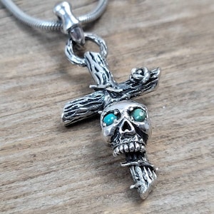 Cross skull turquoise pendant, 925 sterling silver pendant, cross pendant, skull pendant, gothic jewelry, silver pendant