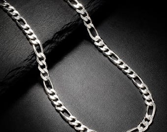 Solid Sterling Silver Figaro Chain Necklace, Heavy 10mm 925 Silver Chain for Men, Chunky Silver Necklace, Bold Mens Jewelry Gift