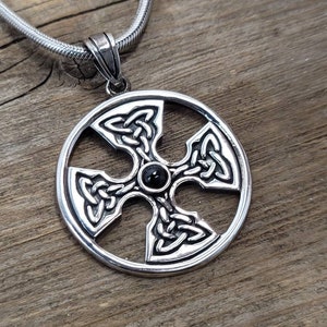 Round Black star cross gothic pendant, 925 sterling silver pendant, gothic jewelry , silver jewelry , bikers jewelry