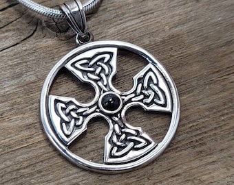 Round Black star cross gothic pendant, 925 sterling silver pendant, gothic jewelry , silver jewelry , bikers jewelry