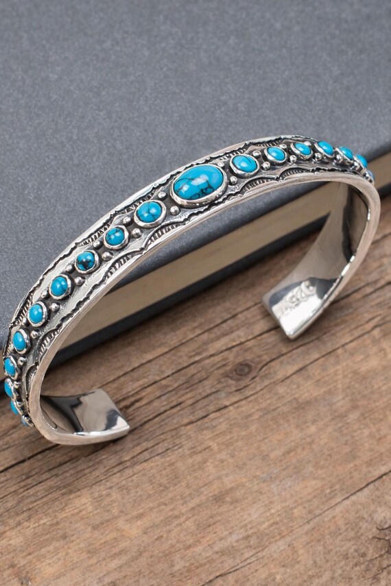 Lot De 10 Bracelets Manchette Argenté Plaqué Turquoise Et Pierres - Inde