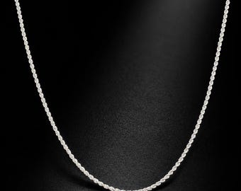 2 mm Sterling Silber Seil Kettenhalskette, Massiv 925 Silber Kette, Twisted Rope Halskette, Unisex Silberkette für Männer Frauen, Anhänger Kette