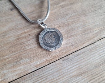 Queen Elizabeth Coin Pendant, 925 sterling silver pendant, Twenty pence coin pendant, coin pendant