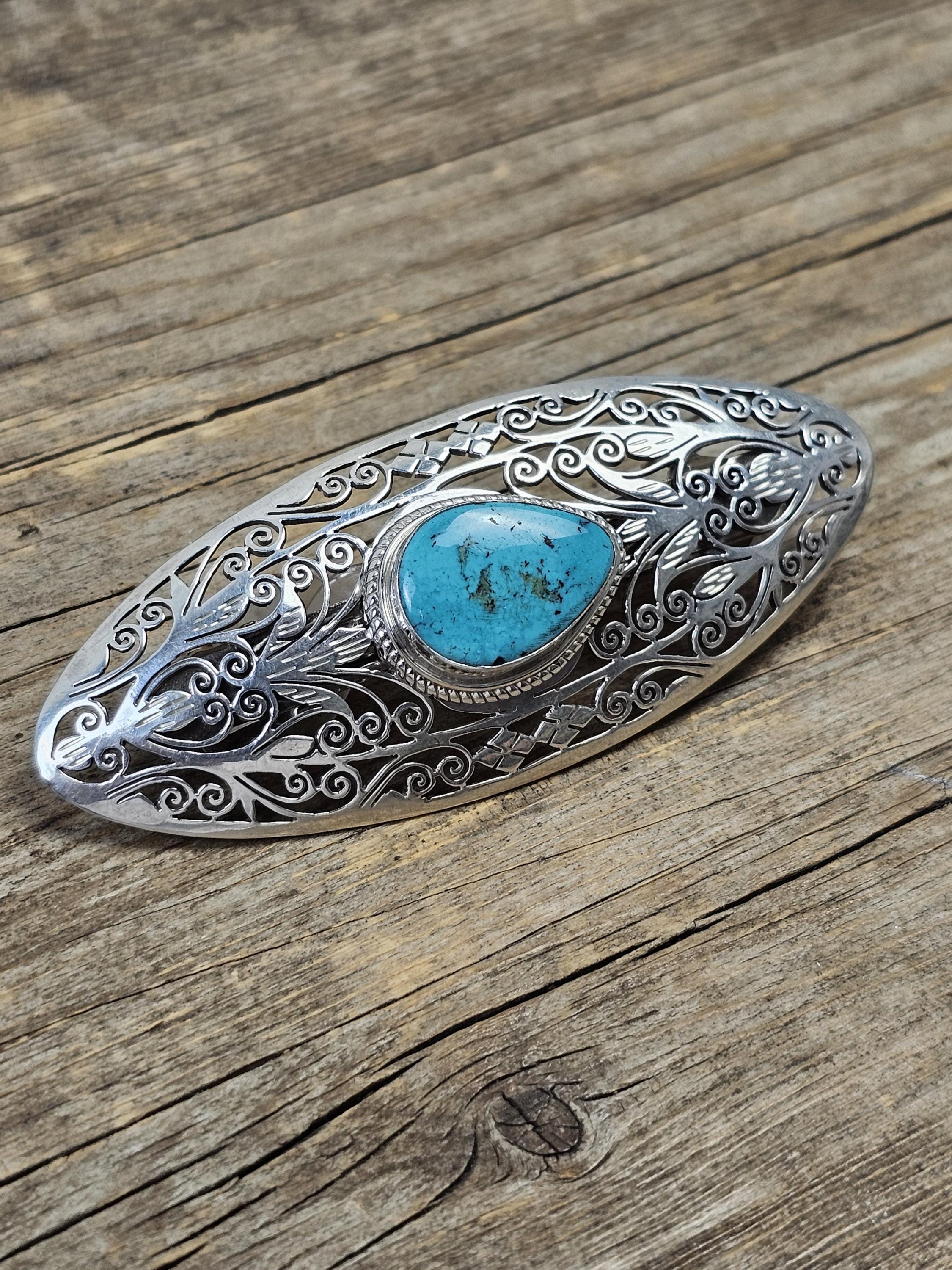 Turquoise Hair Clips, 925 Sterling Silver Barrettes  display picture 1