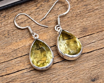 Lemon Topaz Earrings, Teardrop Lemon Topaz Dangle Earrings, 925 Sterling Silver Gemstone Earrings, November Birthstone Earrings