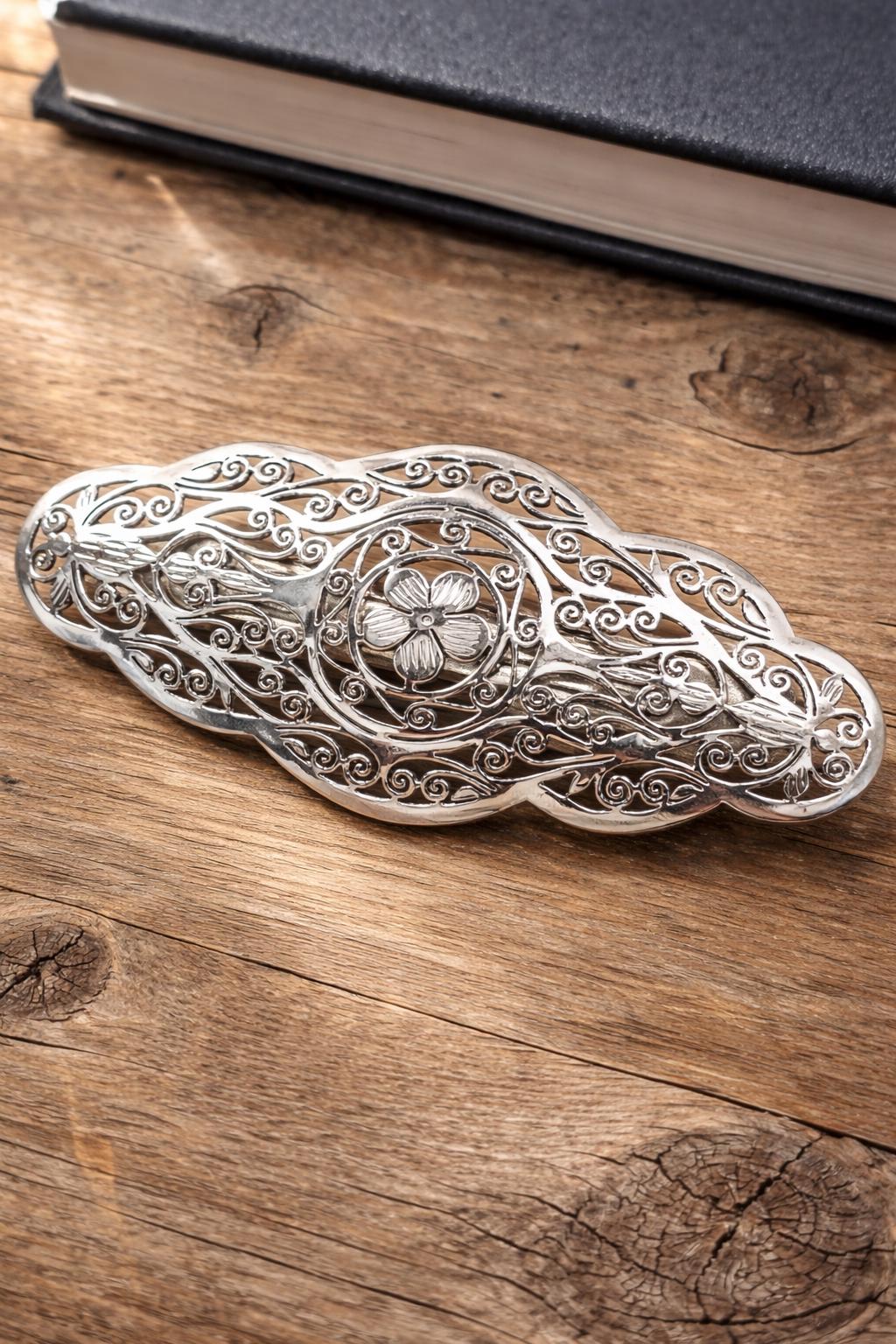 Vintage Design Sterling Silver Filigree Hair Barrette  display picture 2