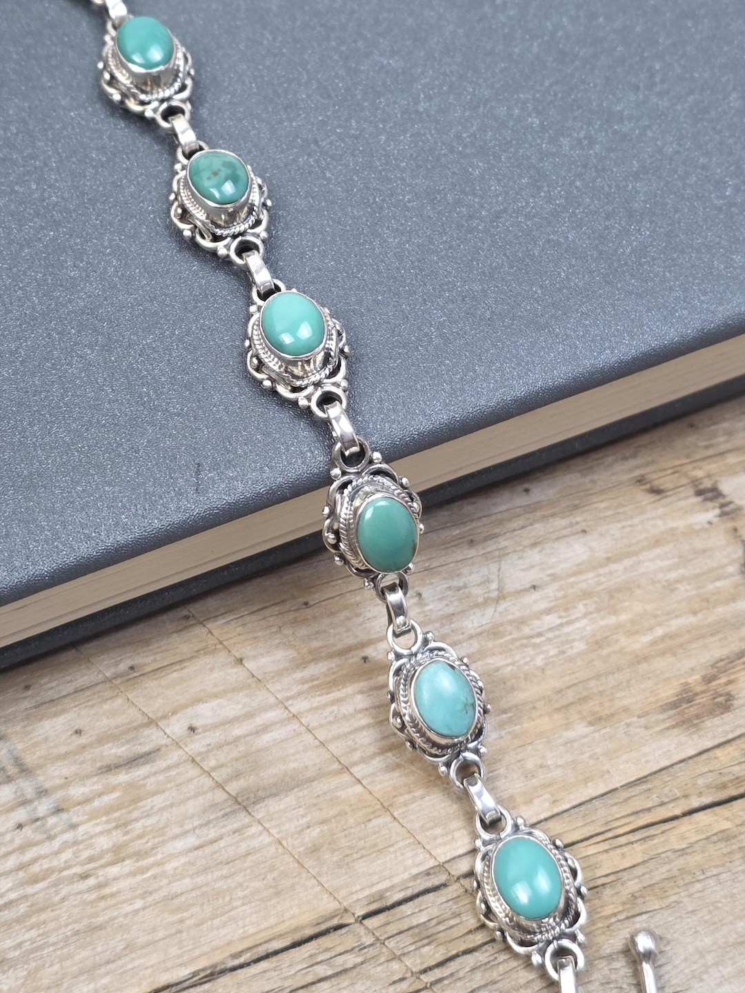 ONEFINITY Bracciale Donna Sole E Luna In Argento Sterling 925 Con Turchese - Stile Boho Vintage, Catena Regolabile 7+2 Pollici - 4