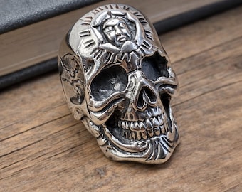 Good and Evil Jesus 925 Silver Ring - Devil Christ Skull Ring - Etsy