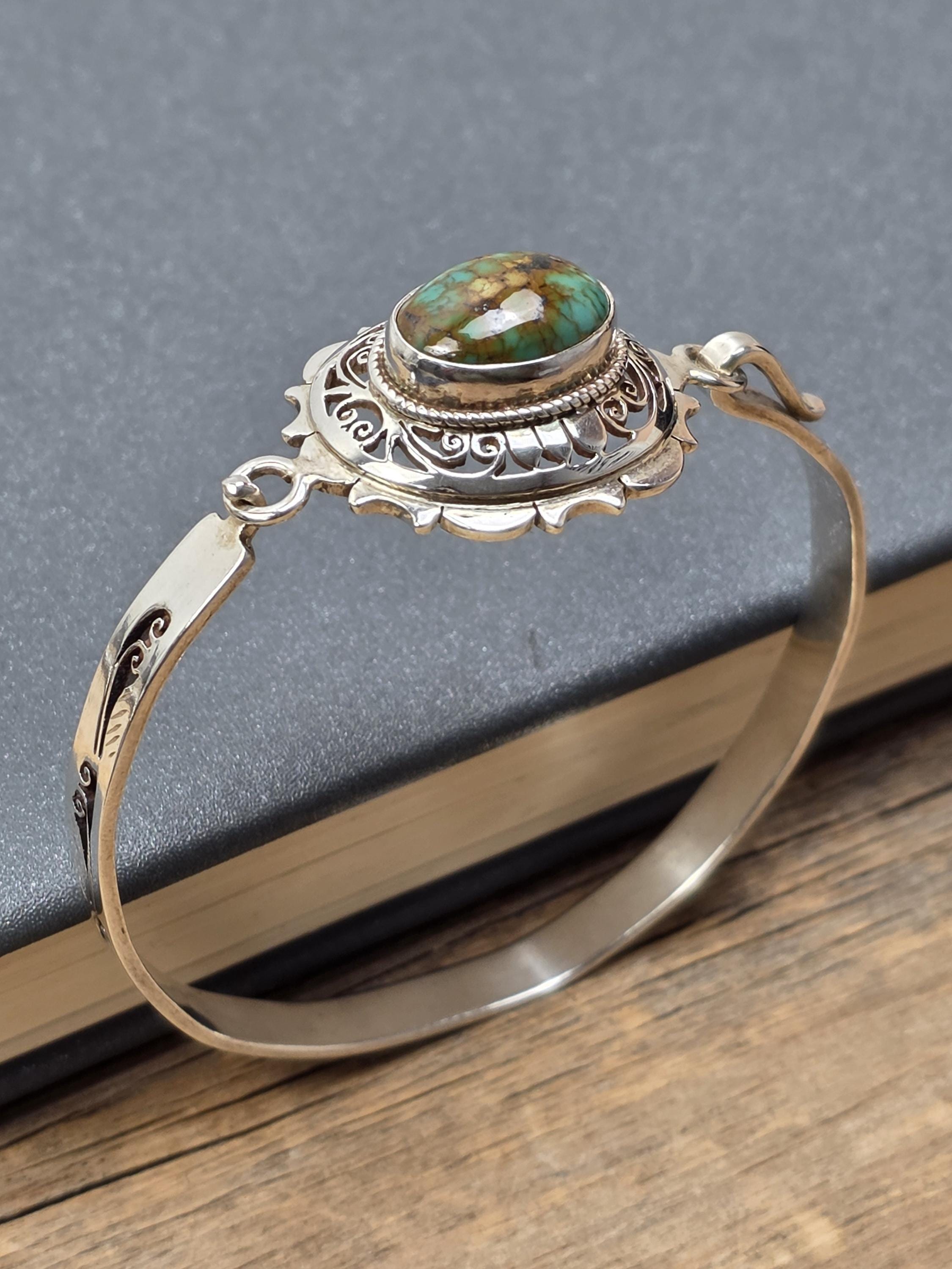 Buy Natural Matrix Turquoise 925 Sterling Silver Bangle | Handmade