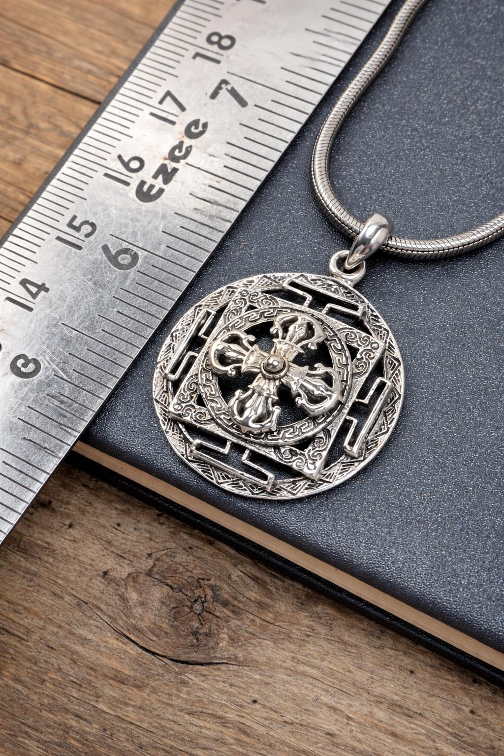 Double Vajra Pendant Necklace –925 Sterling Silver Kalachakra
