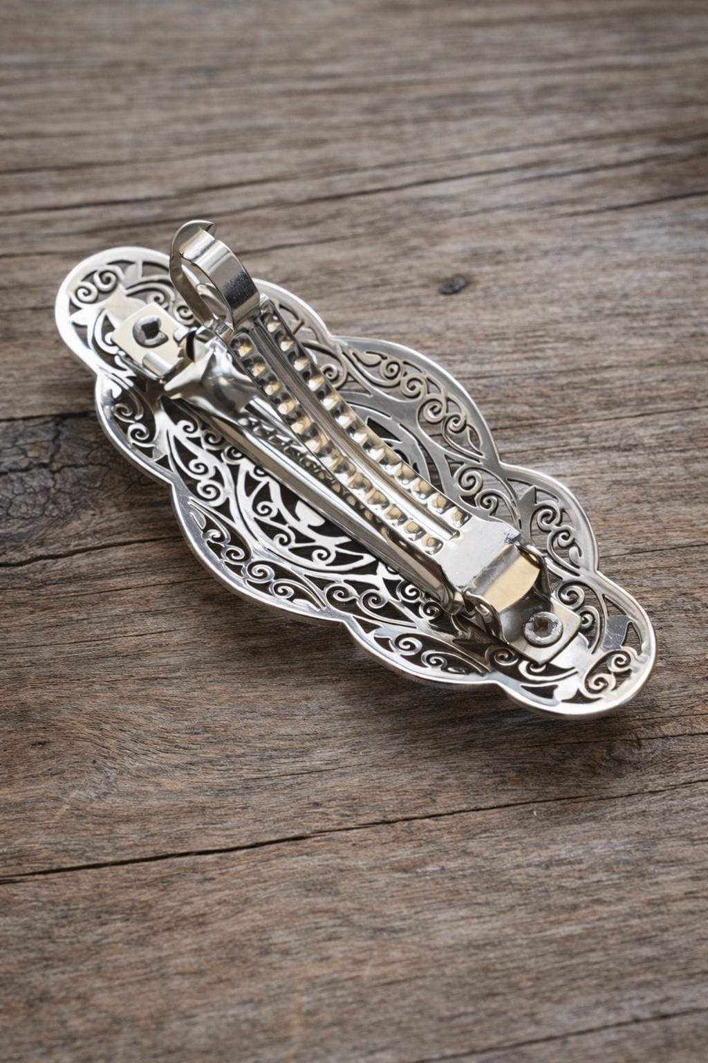 Sterling Silver 925 Hair Clip Barrette Ribbed Design PeLo Modern - Sterling Silver Barrette - LOVESTITCH main image 4
