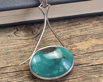 Oval Turquoise Boho Pendant, 925 sterling silver pendant, turquoise pendant, boho jewelry, turquoise jewelry, silver pendant