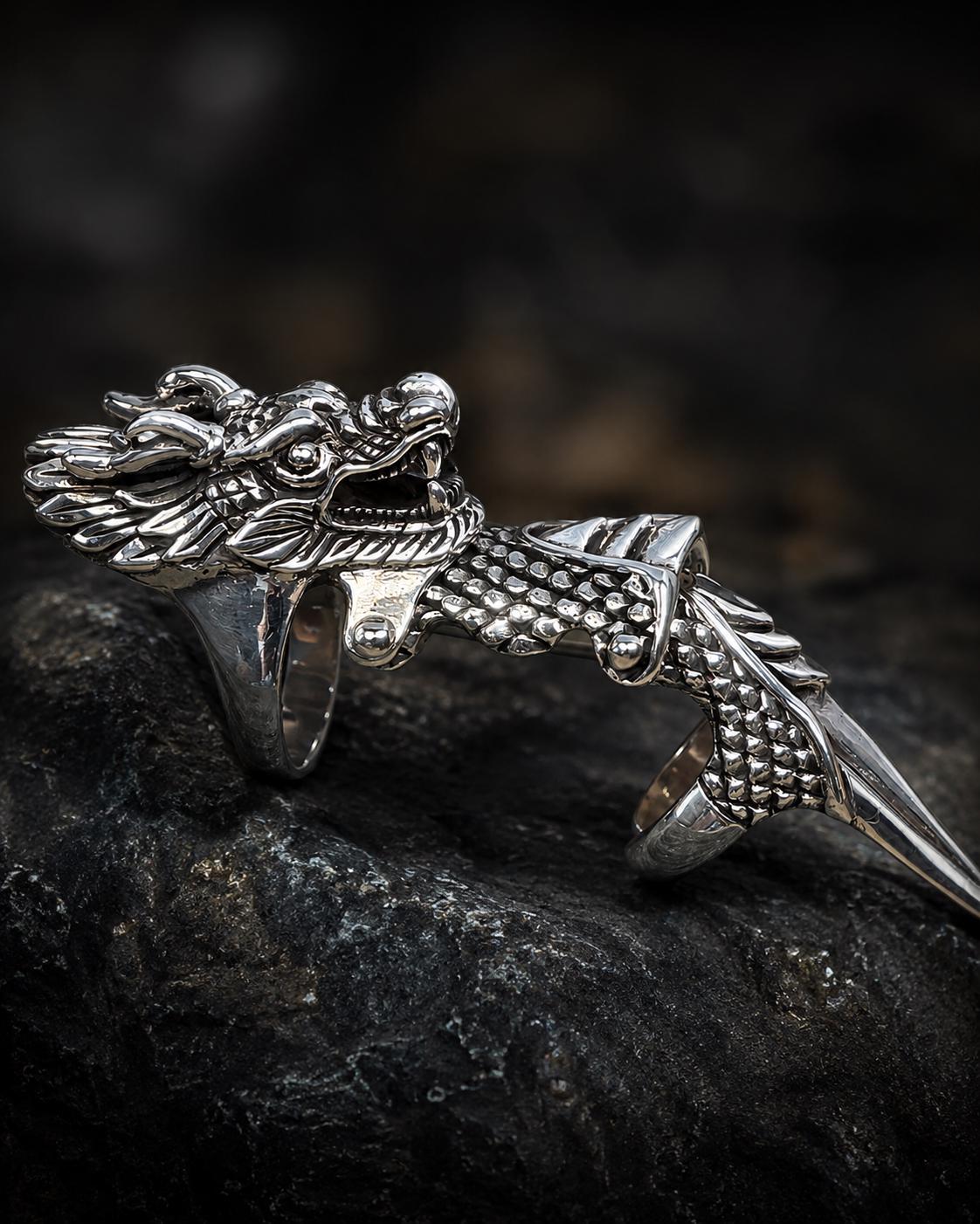 925 Sterling Silver Dragon Claw Armor Ring, Gothic Dragon Ring