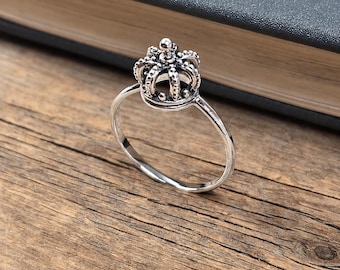 Anillo de corona de plata de ley, delicada joya de corona de princesa, anillo de reina real, anillo de plata minimalista, regalo para ella, regalo de joyería minimalista