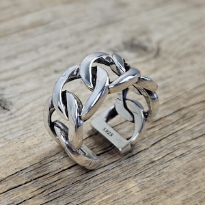 10 mm Chain ring, 925 sterling silver ring, chain ring, silver ring, adjustable ring, cuban link ring,