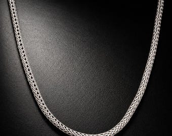 純度925スターリングシルバー製ウィートチェーンネックレス、太さ4mmの編み込みシルバーチェーン、メンズシルバーネックレス、ユニセックスチェーンジュエリー