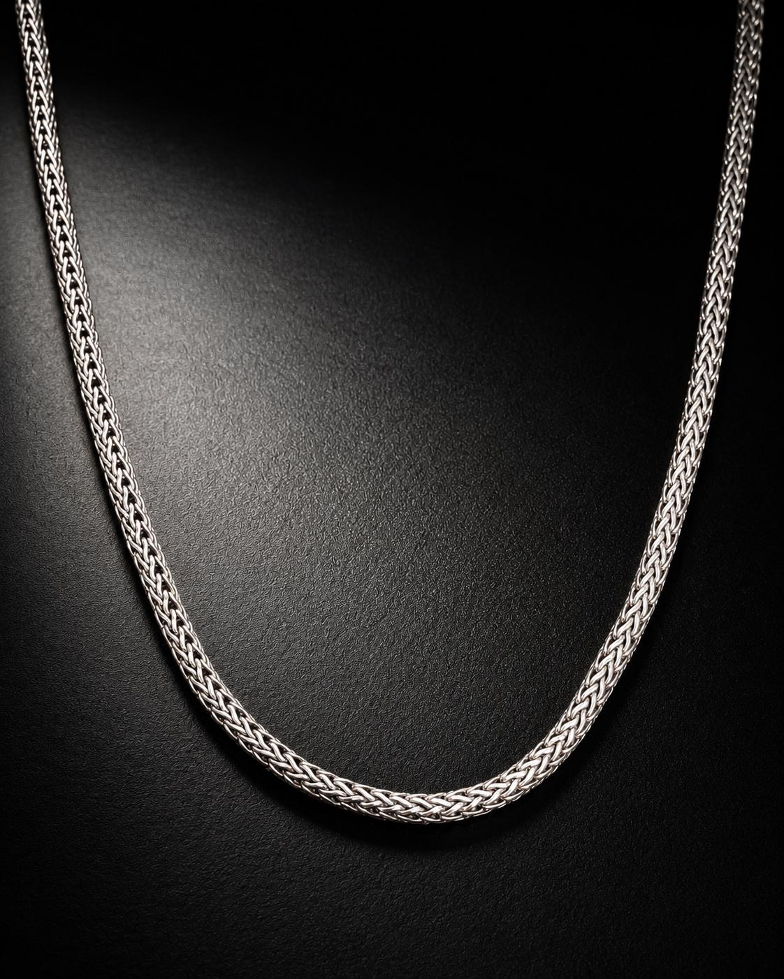 Solid 925 Sterling Silver Wheat Chain Necklace, Heavy 4mm Braided