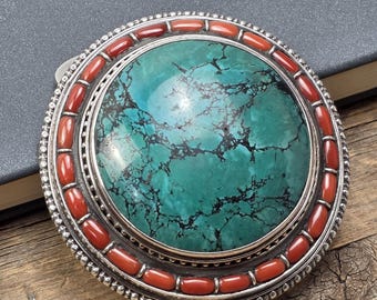 ターコイズコーラルフローラルデザインネイティブアメリカンの大型