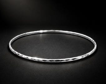 2mm Handmade Hammered Sterling Silver Bangle , Minimalist Textured Bracelet,Round Stackable boho Bangles, 925 sterling silver bangles