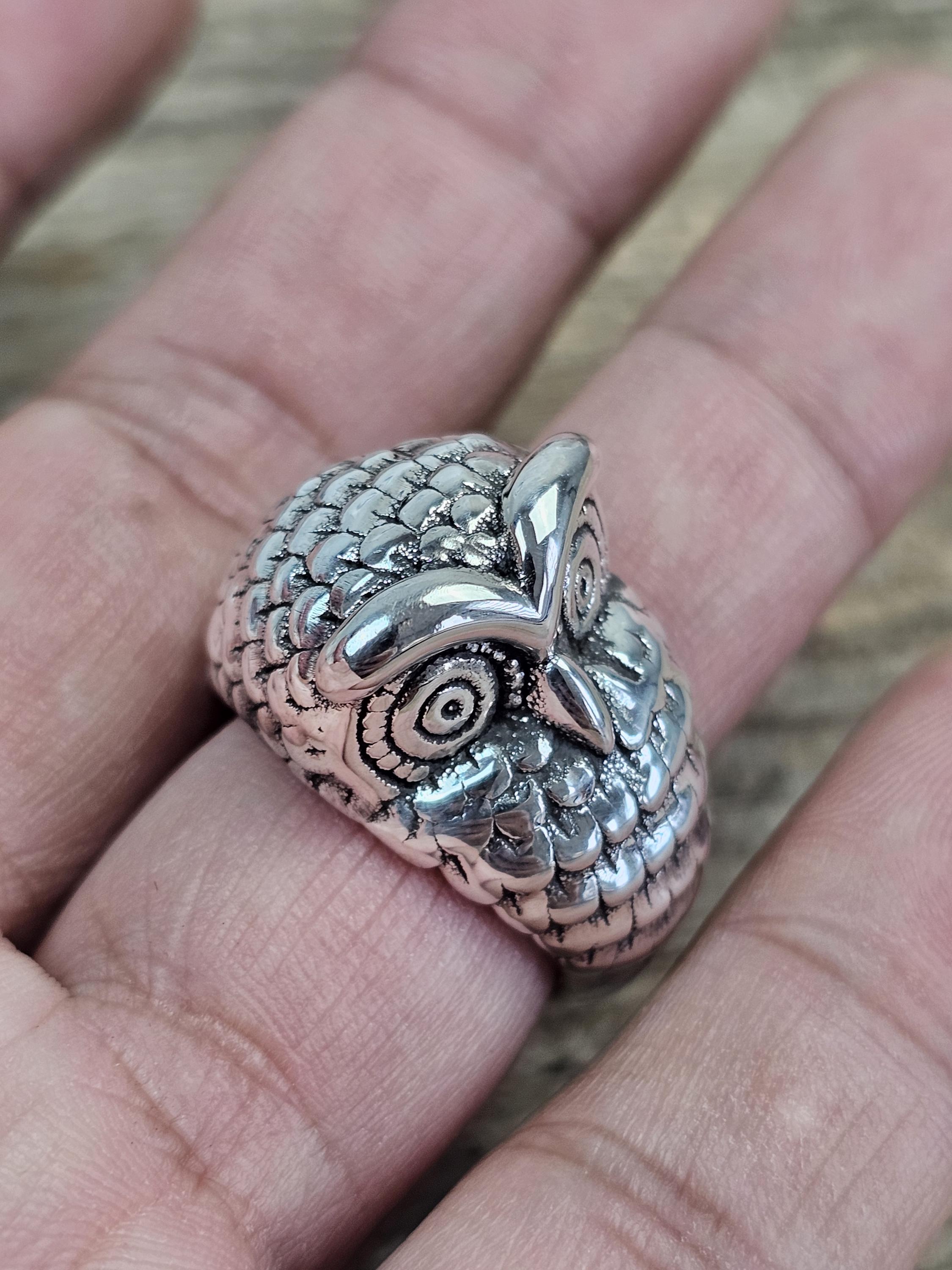 925 Sterling Silver Owl Ring, Hollow Design Silver Ring, Women 
