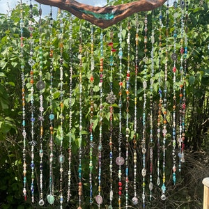 Driftwood suncatcher, beaded curtain, bohemian style.
