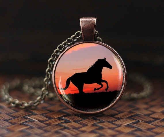 3 RUNNING HORSES GLASS DOME HORSE PENDANTS SS Snake Chain marked Italy BLUE TINT
