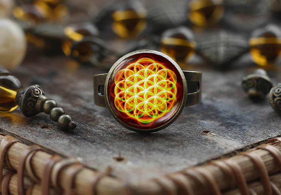 Flower of Life ring Sacred Geometry ring Flower of Life Etsy