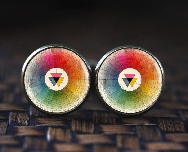 Vintage Color Wheel Cufflinks vintage French color wheel gift for Art Teachers Students Retro artist Cufflinks Artists Cufflinks