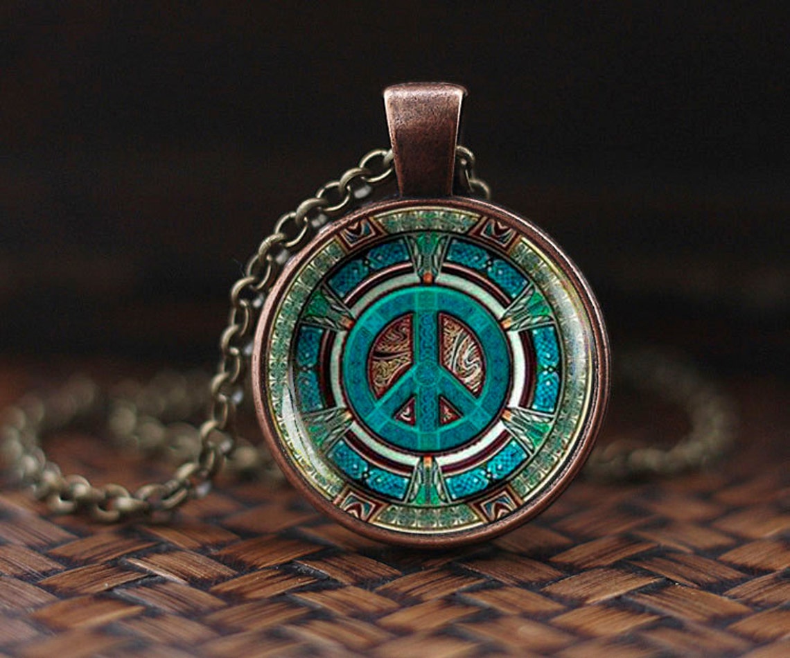 Hippie necklace Hippie pendant Hippie jewelry Peace sign Etsy