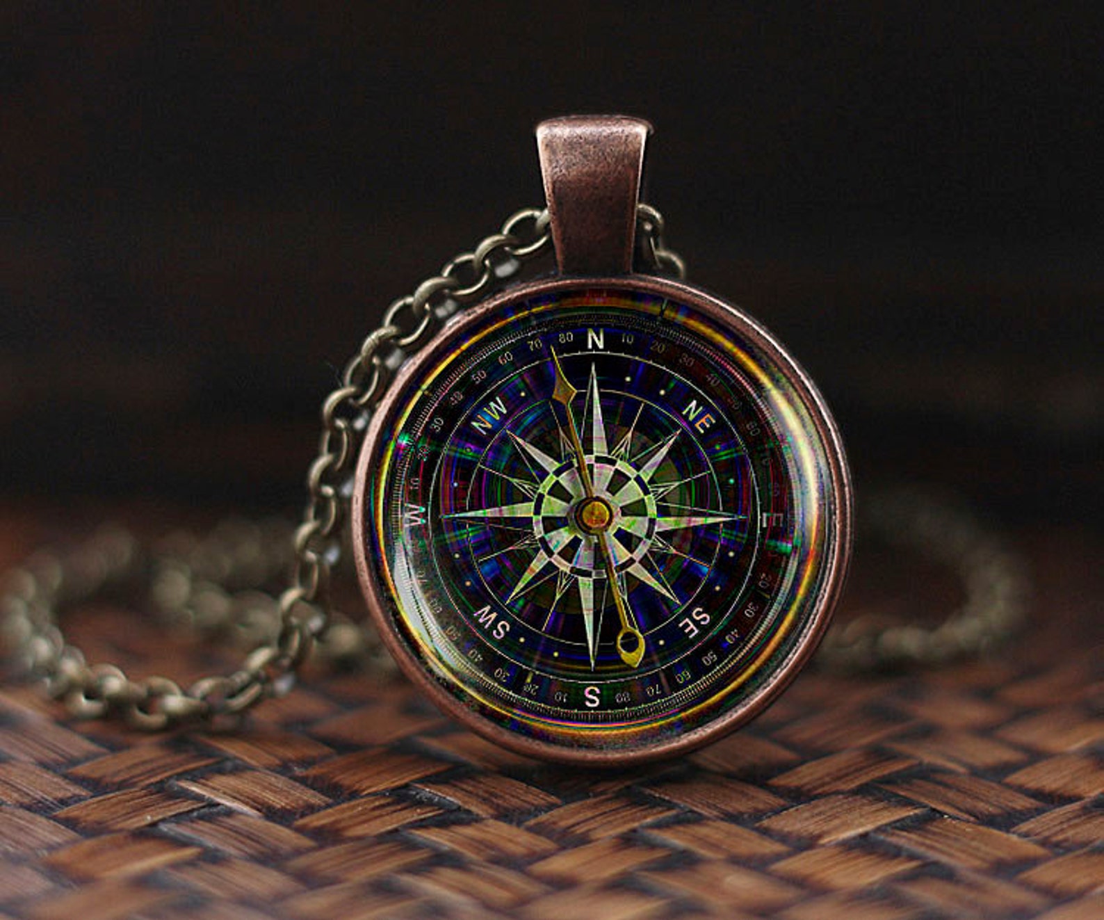 Black Compass necklace Vintage compass necklace Old compass Etsy