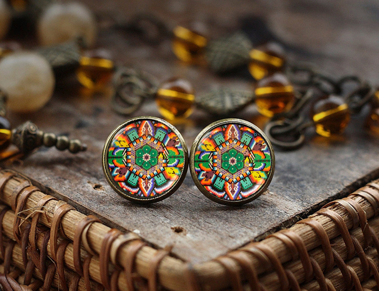 Mexican Art stud earrings Mexican Folk Art Mexican Jewelry Etsy