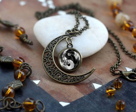 Yin Yang Owl Pendant Choker Jewelry Bronze Moon Necklace For Women Dres