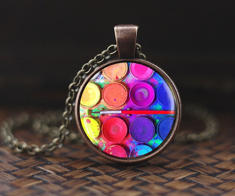 Rainbow Paint Palette Jewellery gift for painter art teachers Art Student artist necklace Artist Palette necklace colorfull paint brush