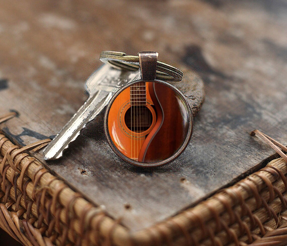Guitar Keychain Acoustic Guitar Art Keychain handmade music Etsy
