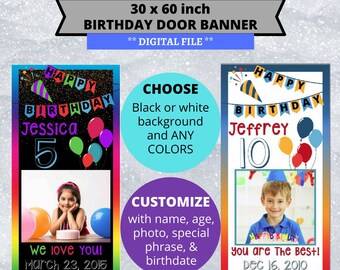 Happy Birthday photo Door Banner, balloons, party sign, digital
