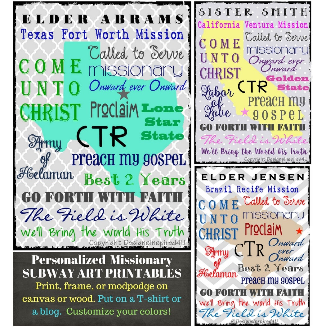 Customized LDS Missionary Map subway Art Printable Plaque - Etsy