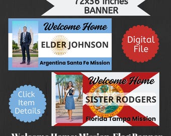 LDS Missionary Welcome Home Poster/ Banner with flag (digital file)