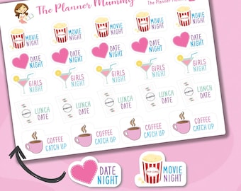 Date, Movie, Girls Night, Coffee Catch Up Planner Stickers