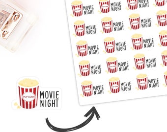 Movie Night Date Night Cinema Meeting Reminder Stickers Planner Diary Calendar Kids
