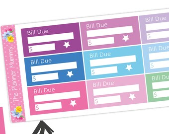 9 x Bill Due Payment Reminder Stickers Planner Diary Calendar