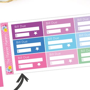 9 x Bill Due Payment Reminder Stickers Planner Diary Calendar