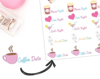 20 x Date Night Event Girls Night Movie Night Lunch Date Coffee Date Reminder Stickers Planner Diary Calendar